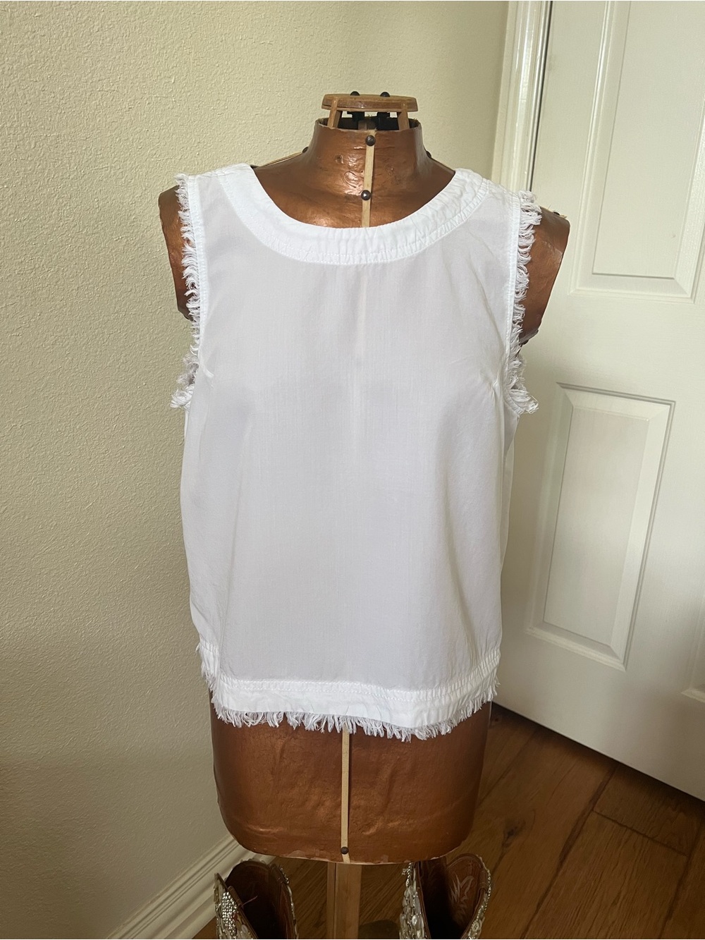 Thread & Supply White Sleeveless Fringe-Trim Camisole
